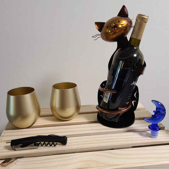 Too-Arts Cat Wine Holder, Wine Glasses, Wine Stopper, Corkscrew – MBHS5 - Picture 1 of 2